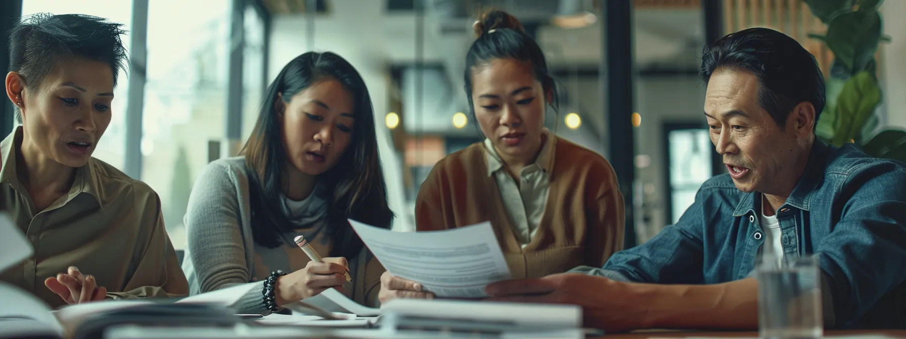 a group of people reviewing and organizing condo documents for fannie mae approval.