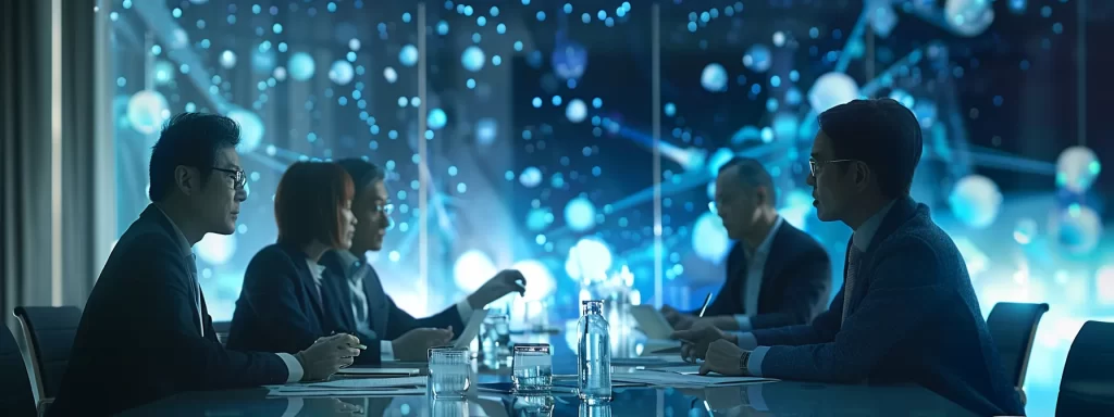 a group of people reviewing documents in a conference room.