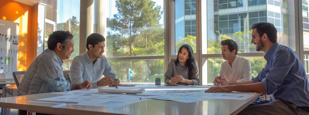a group of architects and developers discussing plans in a conference room.