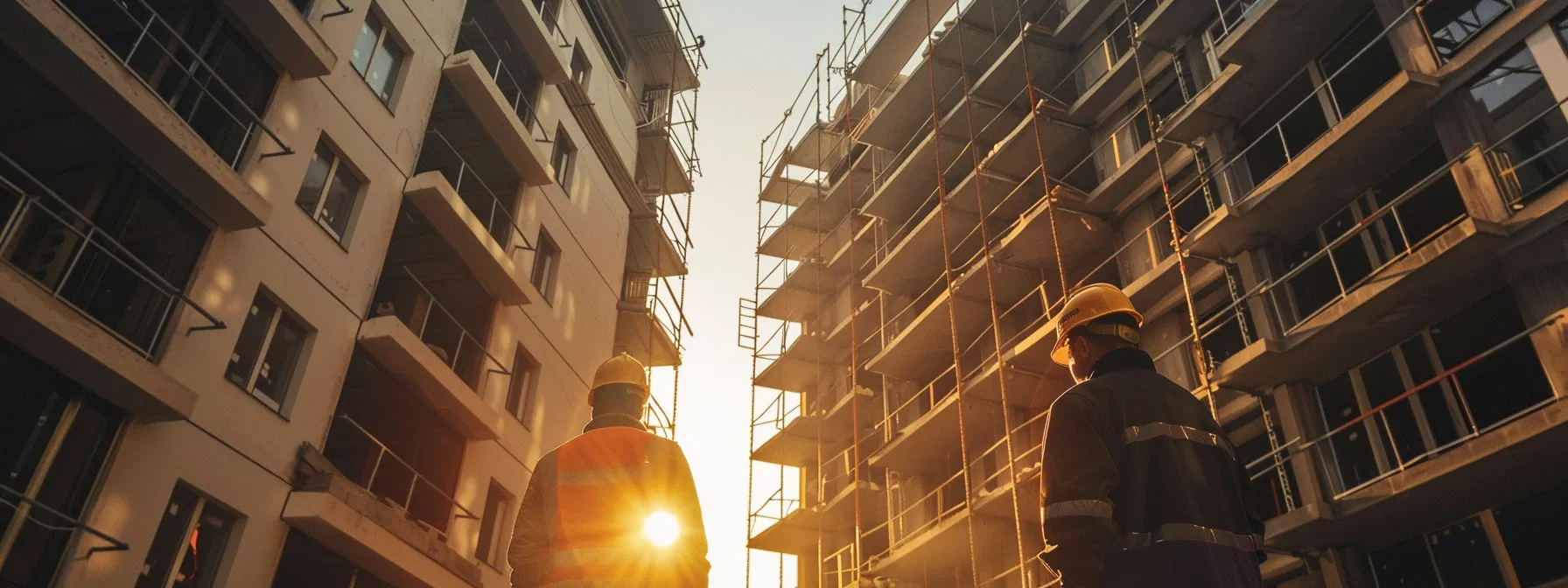 a team of inspectors examining the structure and wiring of a condo building.