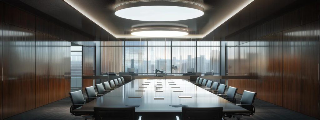 a sleek, modern office setting features a large conference table strewn with real estate investment documents, illuminated by sharp overhead lighting, highlighting a focused discussion among diverse professionals evaluating fannie mae eligibility criteria.